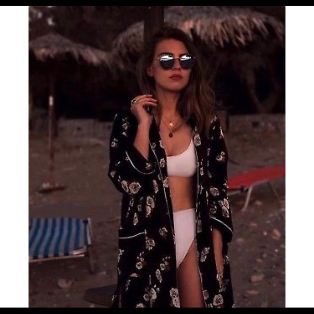 NWT Zara Black Silky Floral Kimono Robe Dress - Picture 8 of 8